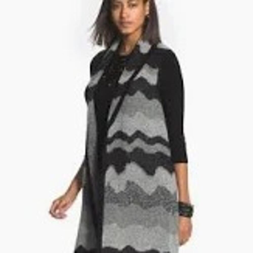 Chico's Sweater Vest, Size 2 Large, Black/Gray, Wool, Warm, Long, Tunic, Winter